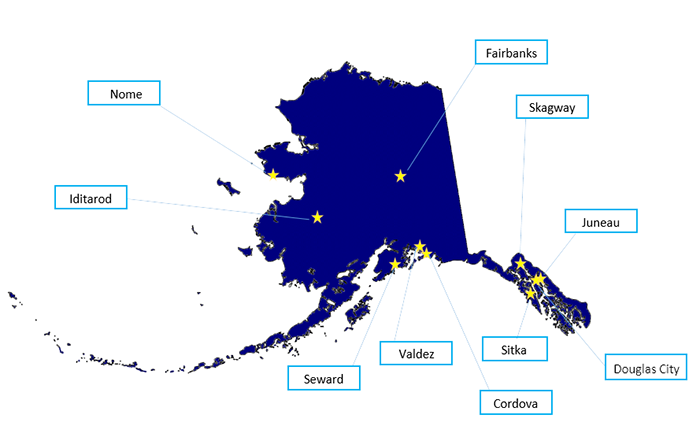 Map of Alaska: Towns with Digitized Newspapers